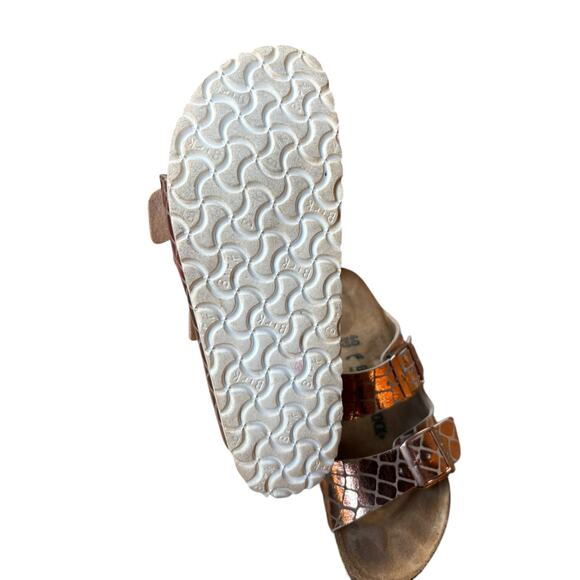 Birkenstock Arizona Gator Gleam Copper Leather Soft Footbed Sandals - M7 / W9 - Picture 8 of 10